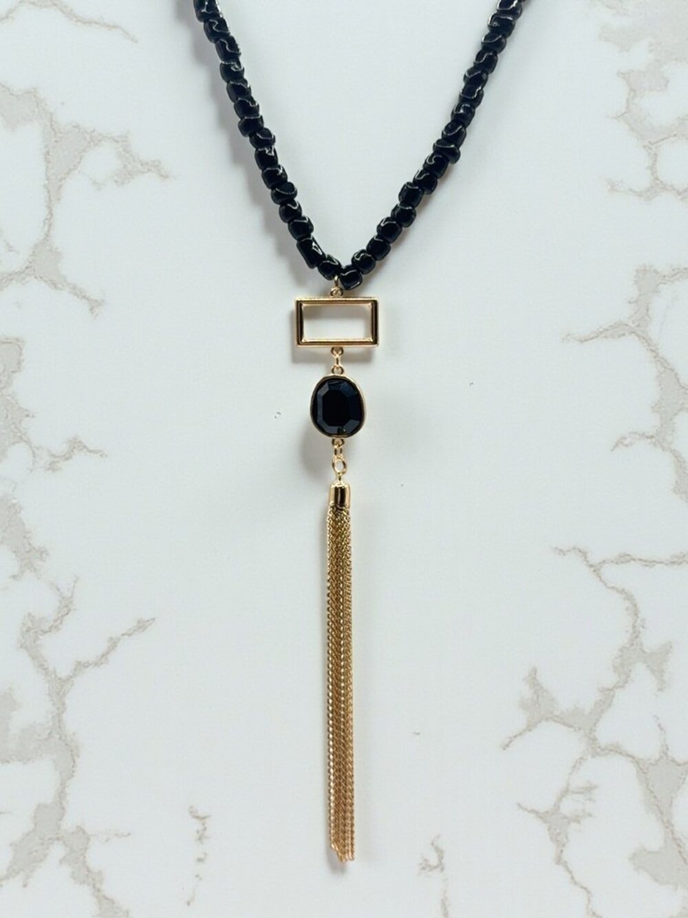 Laundry by Shelli Segal Black Beaded Tassel Necklace